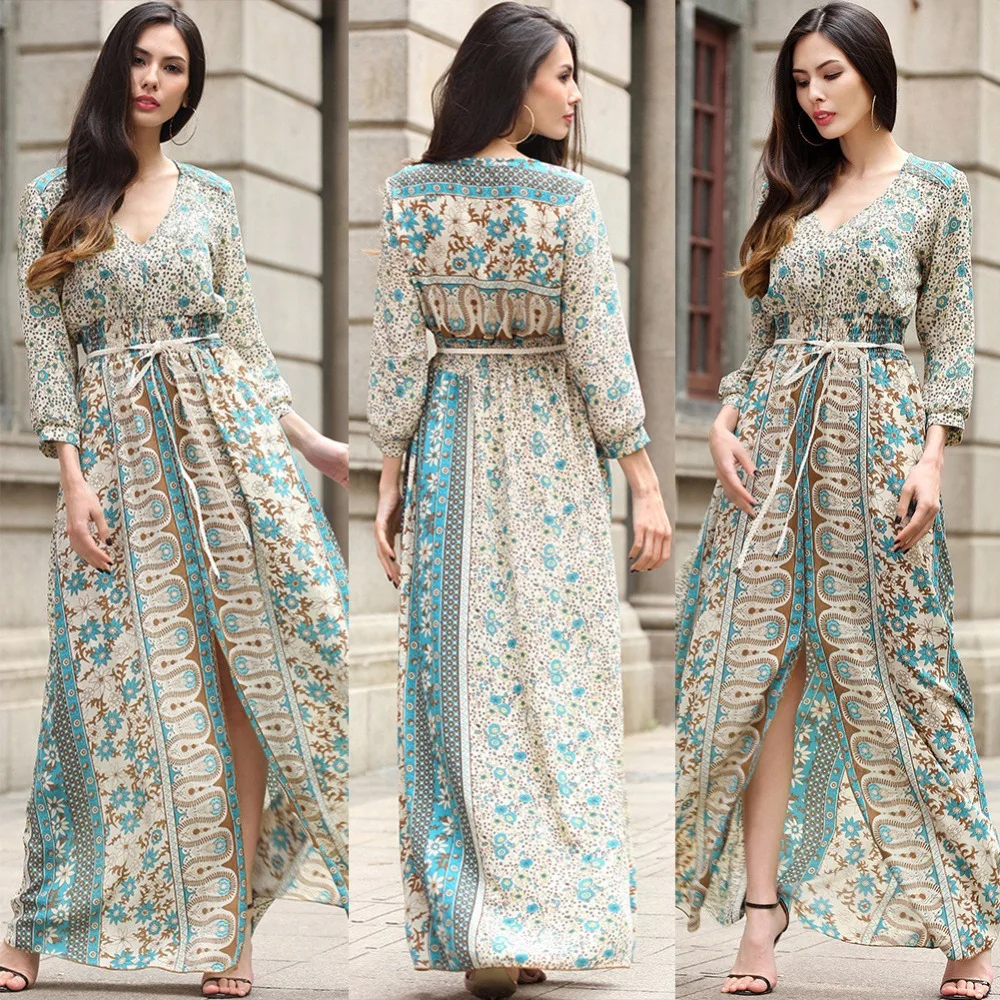 Telotuny печатных осень цветочные Boho длинным рукавом Женские платье платья для беременных реквизит элегантное праздничное платье 8 октября