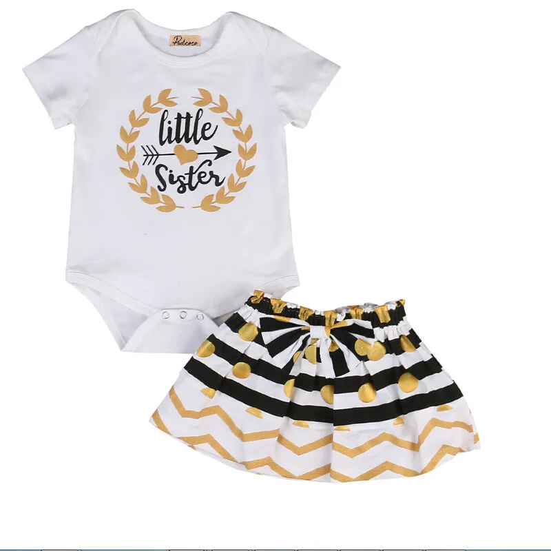 Хлопковое платье-комбинезон для маленьких девочек с рисунком маленькая сестра