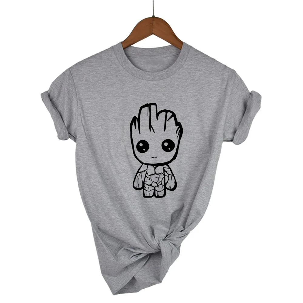 Новинка, Забавный Дизайн kawaii Groot, футболка из хлопка, женская модная футболка с коротким рукавом, хипстерская популярная футболка с круглым вырезом