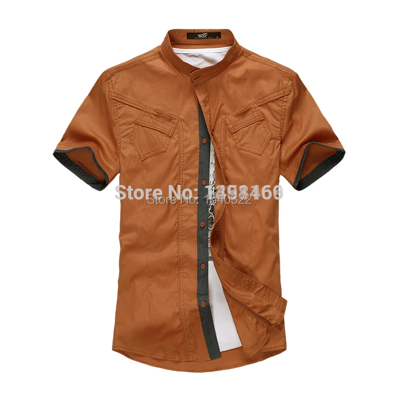 2014 Hot Sale Free Shipping Retails Pieces Single Breasted Twill Cotton Spandex Short New Style Fashion Stock Open Shirts Design | Мужская