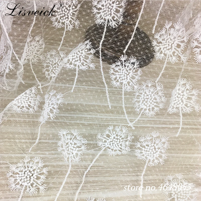 

1yard Dandelion flower sequins Embroidery Lace Fabric Width 125CM Wedding Dress DIY skirt Clothing Accessories