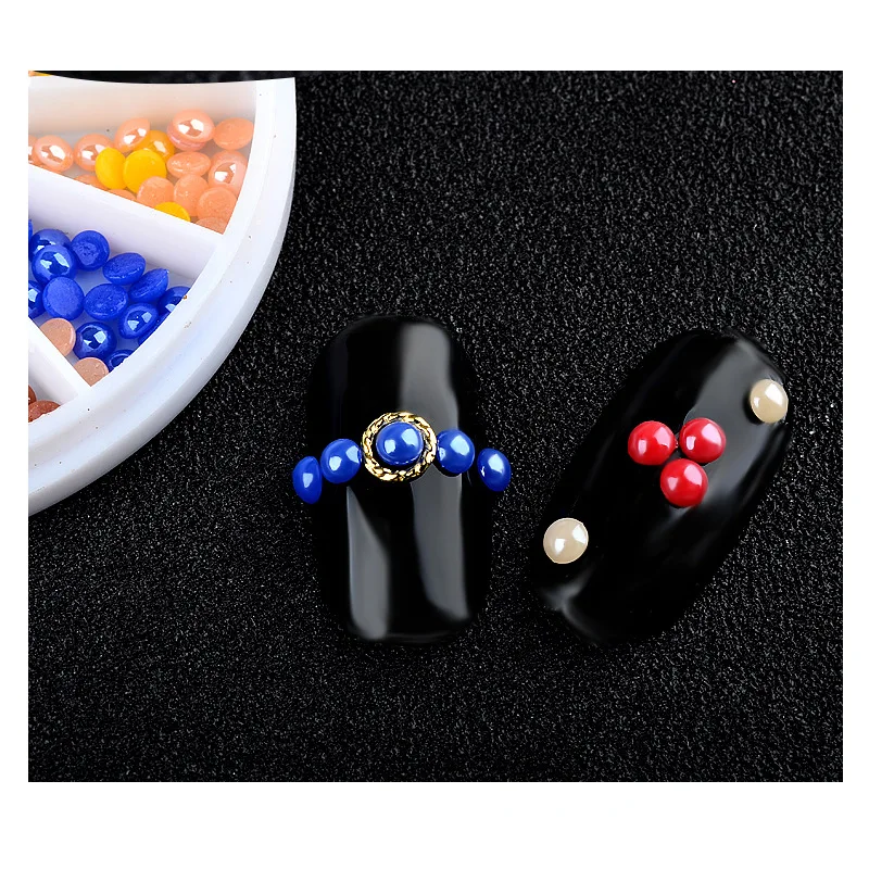

DIY Nail Art Decorations 2MM Candy Colors Semicircle Acrylic Pearl Wheel Nail Glitter Rhinestones Manicure tools
