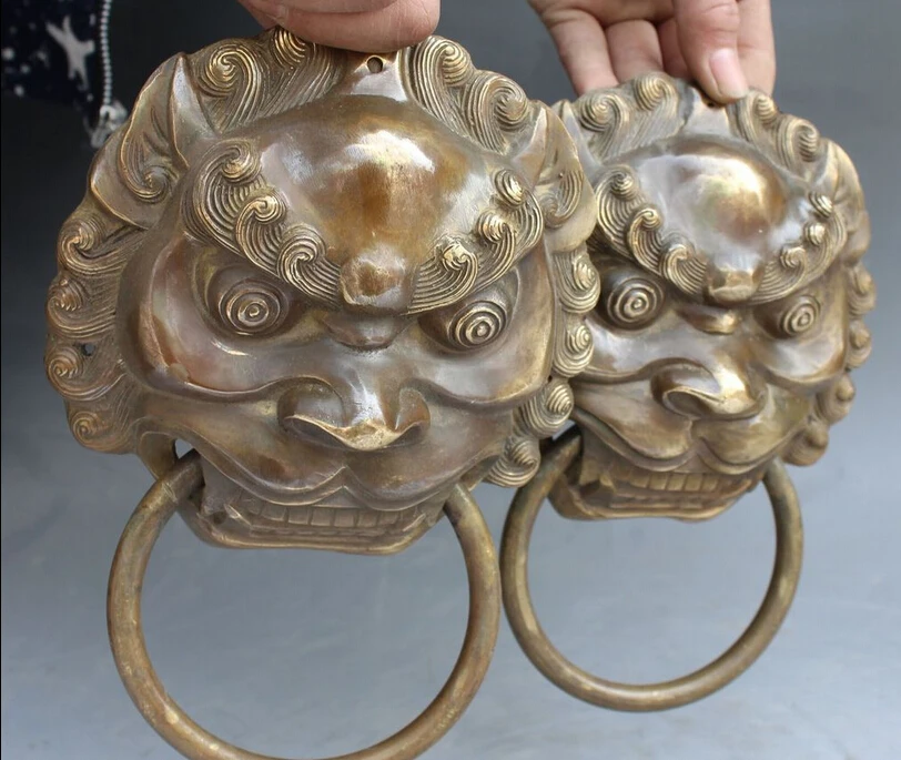 8 &quotКитайский дракон из латуни Фу Собака Guardion Львиная голова Маска дверной