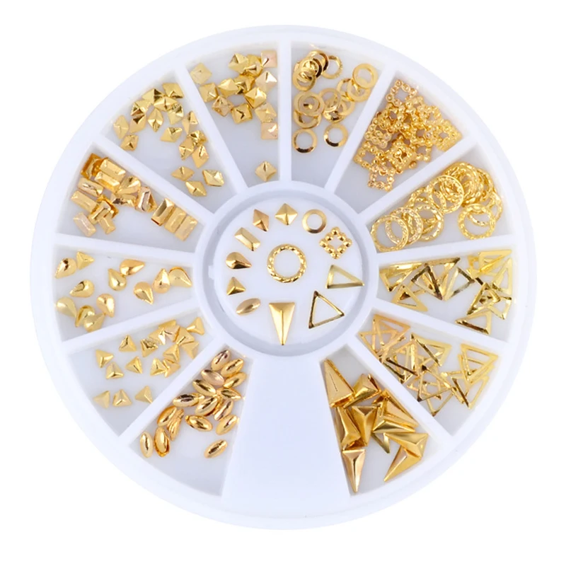 DIY Japanese Manicure Accessories for Decor Scrub Metal Rivet Jewelry Disc Box Ribs Rice Grain Triangle Round Nail Stickers | Красота и