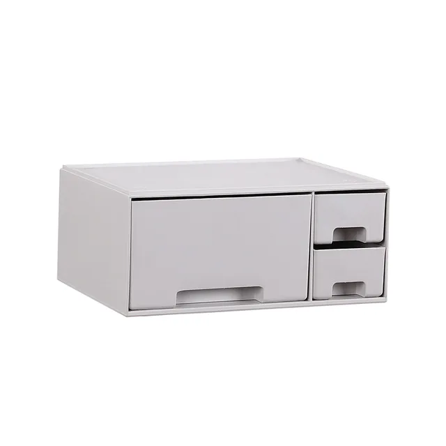 bottom gray GOONBQ, 1 шт., 2 слоя, мульти-сетка, большая емкость, органайзер для макияжа, стол, ванная комната, косметический чехол для хранения, Офисная коробка, настольное хранение - Цвет: bottom gray