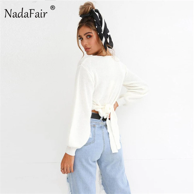 FSDA Autumn Winter Knitted Sweater Casual Long Sleeve Women Sexy V Neck Fashion Back Lace-Up Pullovers Tops | Женская одежда