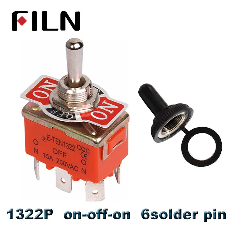 1322P ON-OFF-ON 15A 250V ВКЛ.-ВЫКЛ. Вкл.-ВЫКЛ.-ВКЛ. SPST SPDT DPDT рокер питания тумблер Водонепроницаемый Колпачок - Color: 1322P ON-OFF-ON