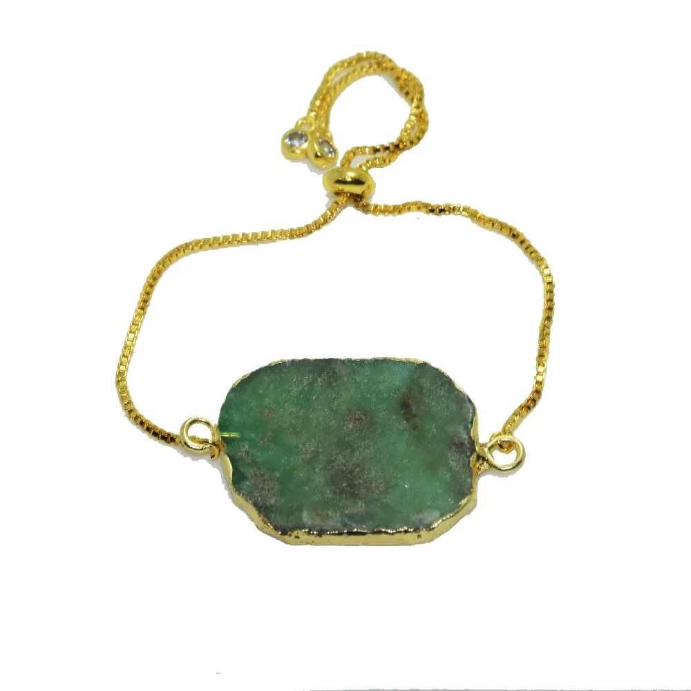 1 шт. Золотая цепочка мужской браслет из сырого зеленого кристалла с кварцевым