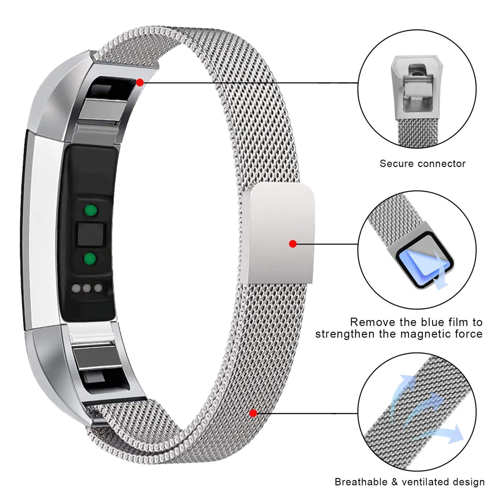 Миланский сменный ремешок из нержавеющей стали для Fitbit Alta HR серебристый