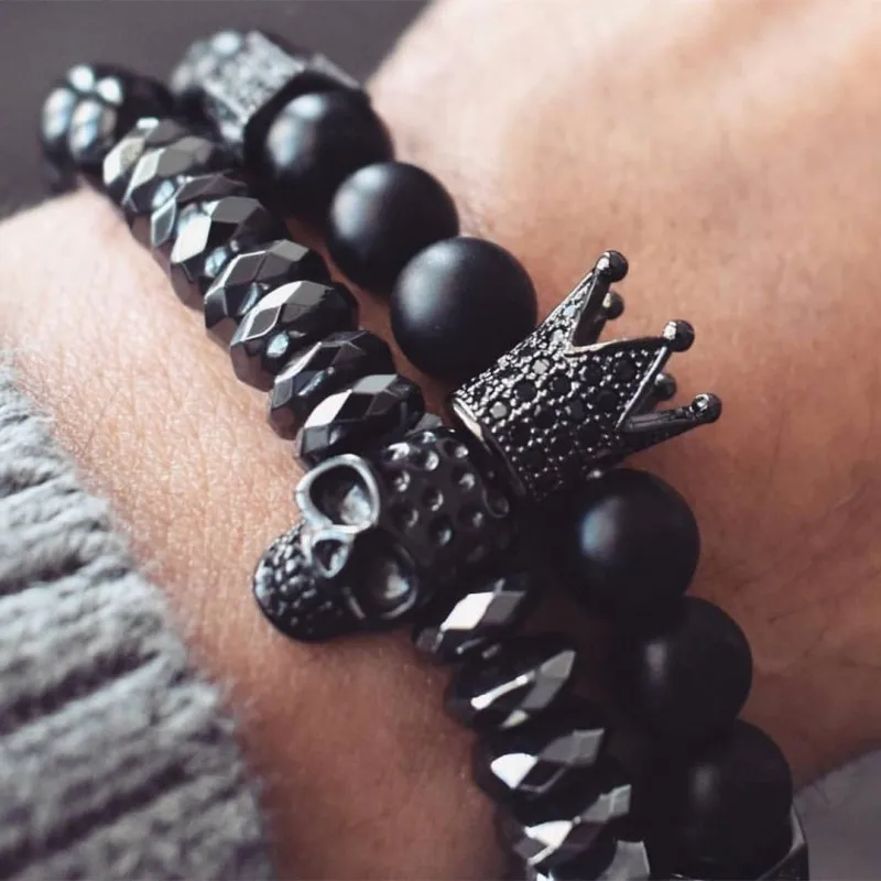 MKENDN мужской браслет браслеты с короной бижутерия воина Скелетон титановая сталь