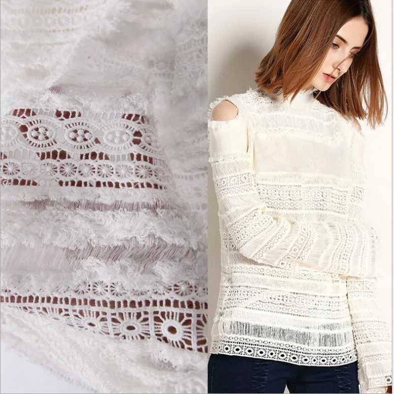 Белая открытая сетчатая кружевная ткань для свадебного платья DIY Tissu au Metre Tecidos