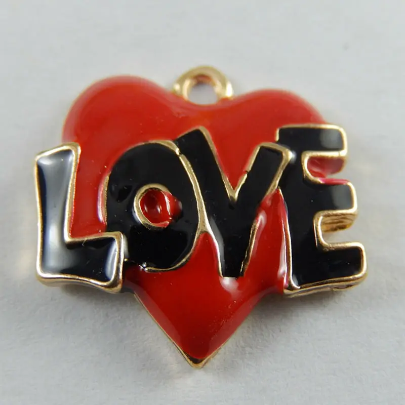 Newest 12Pieces Vintage Gold Zinc Alloy Red Love Heart Bracelet Charms Cute Enamel Necklace Pendant Jewelry Making Crafts 51000|pendants jewelry