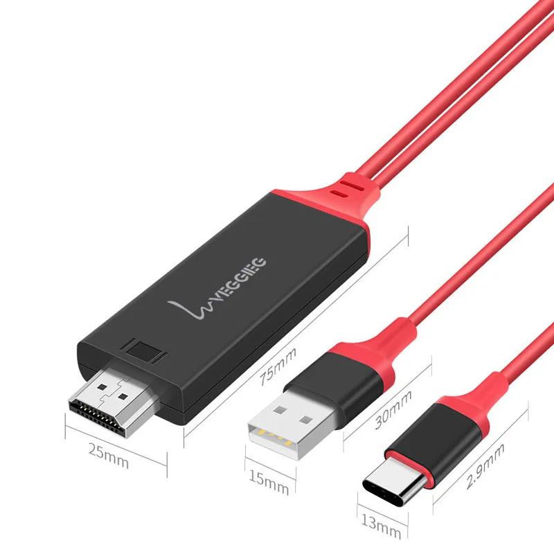 Кабель для подключения сотового телефона с разъемами типа c и Hdmi Hd 2 м |