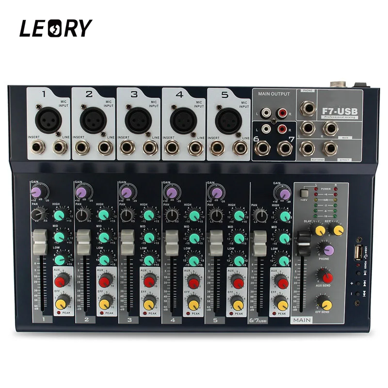 LEORY профессиональный караоке аудио микшер 7 канальный микрофон консоль усилителя