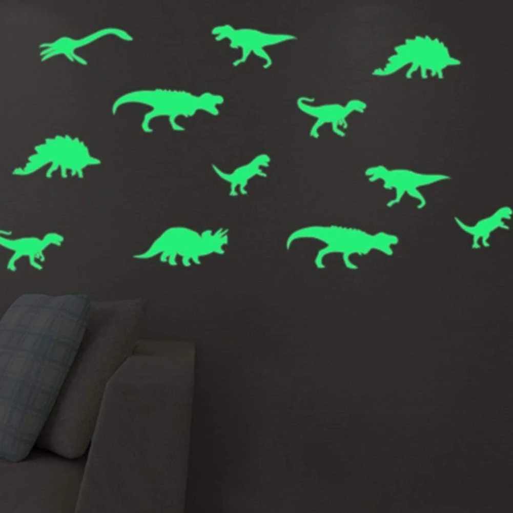 9 шт. Креативные 3D светящиеся наклейки на стену с динозавром для спальни
