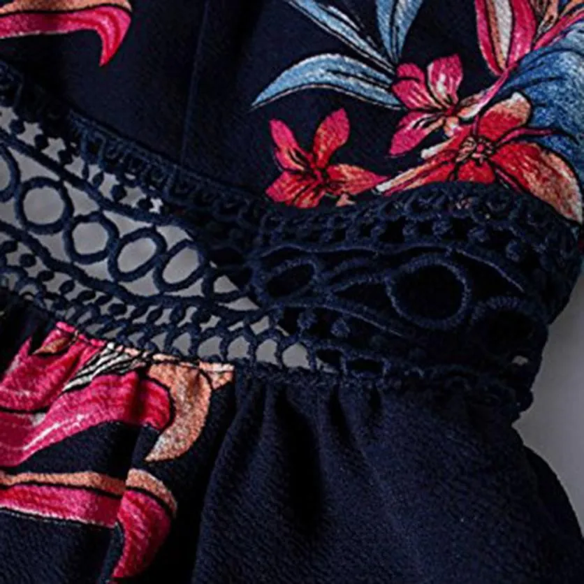 

Fashion New Women Jumpsuits Sexy V Neck Floral Sleeveless Spaghetti Lace Stitching Shorts Playsuits Summer Tank