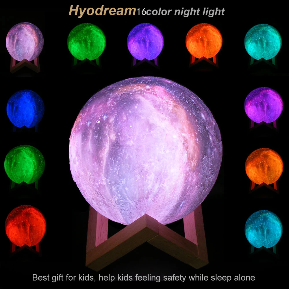 Лампа с 3D принтом HYODREAM Moon Light ночник для детей 16 цветов сменный сенсорный и пульт