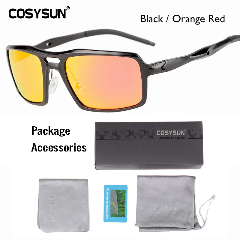 OrangeRed Brief PKG COSYSUN, брендовые поляризационные солнцезащитные очки для мужчин, для вождения, солнцезащитные очки, Полароид, фирменный дизайн, мужские солнцезащитные очки, Gafas de sol masculino 9612 - Цвет линз: OrangeRed Brief PKG