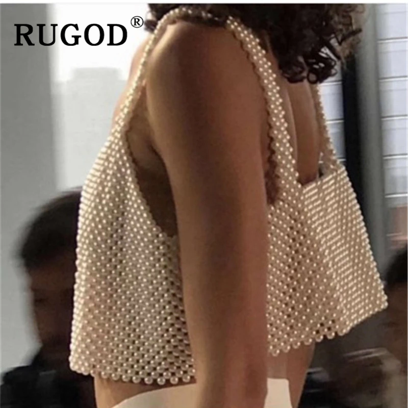 Женский винтажный топ на бретельках RUGOD с жемчугом и бусинами в Корейском стиле