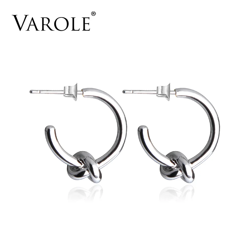 Silver Color VAROLE,, классические сережки с узлом, Круглые, золотого цвета, серьги-гвоздики для женщин, ювелирные изделия Oorbellen Ohrringe, Серьги Brincos - Окраска металла: Silver Color