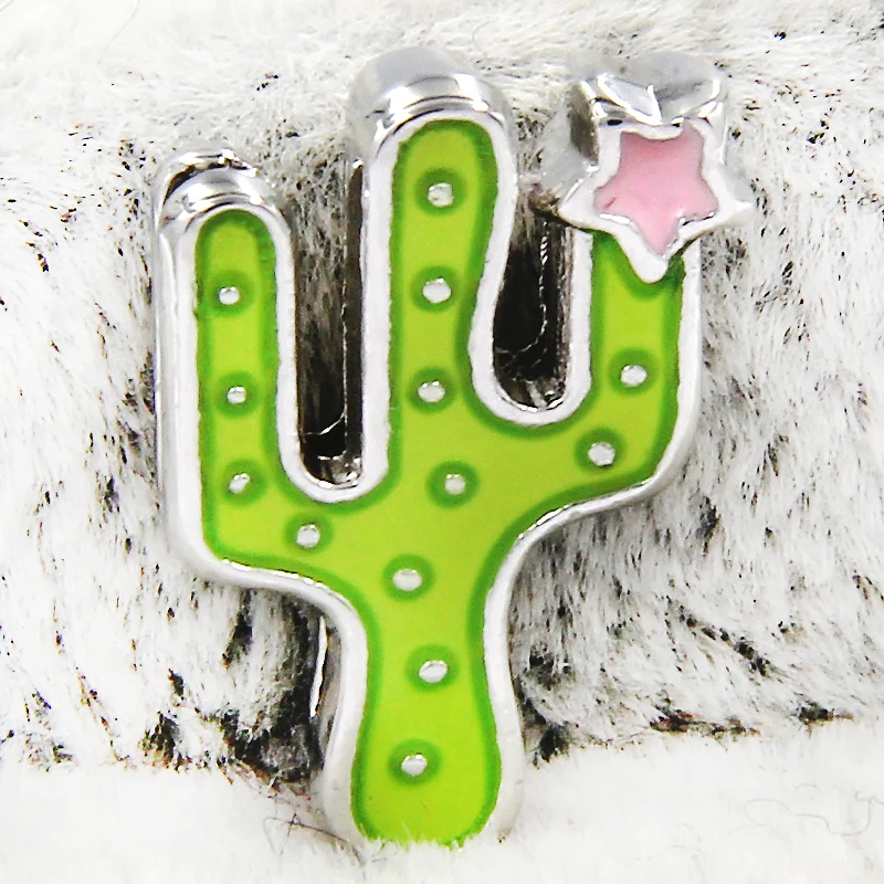 YUKAM Jewelry Enamel Prickly Pear Cactus Plants Cacti Succulent Slide Charms Keeper for Leather Wrap Mesh Bracelet | Украшения и