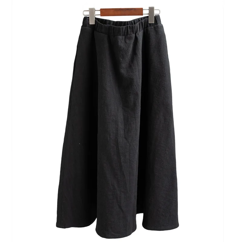 Skirt Women's Original Chinese Style Retro Literary Cotton Linen Wild A-Line Black |
