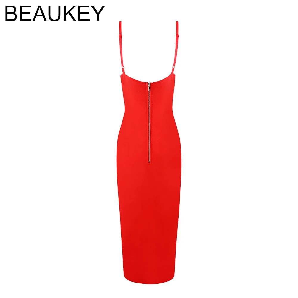 BEAUKEY 2018 Сексуальное Женское Платье-футляр на бретелях-спагетти черное красное