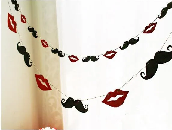 Бесплатная доставка 1 набор оригинальность усы и губы Гирлянда Свадьба День