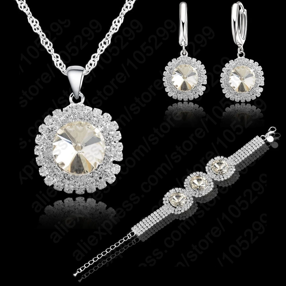 Romantic Women Wedding Jewelry Sets 925 Sterling Silver Cubic Zircon Necklace&ampEarring&ampBracelet Set | Украшения и аксессуары