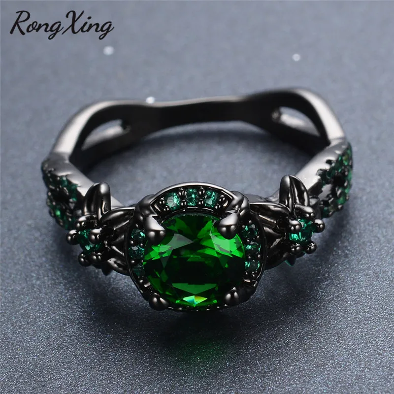Кольцо rongxing винтаный с цветами зеленый фианит модное для мужчин и женщин свадьбы