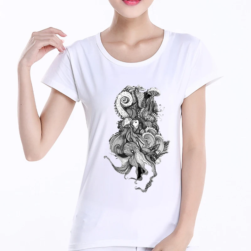 Лето 2017 г. Kawaii Дракон мифические существа женщины печати Футболка топы плюс
