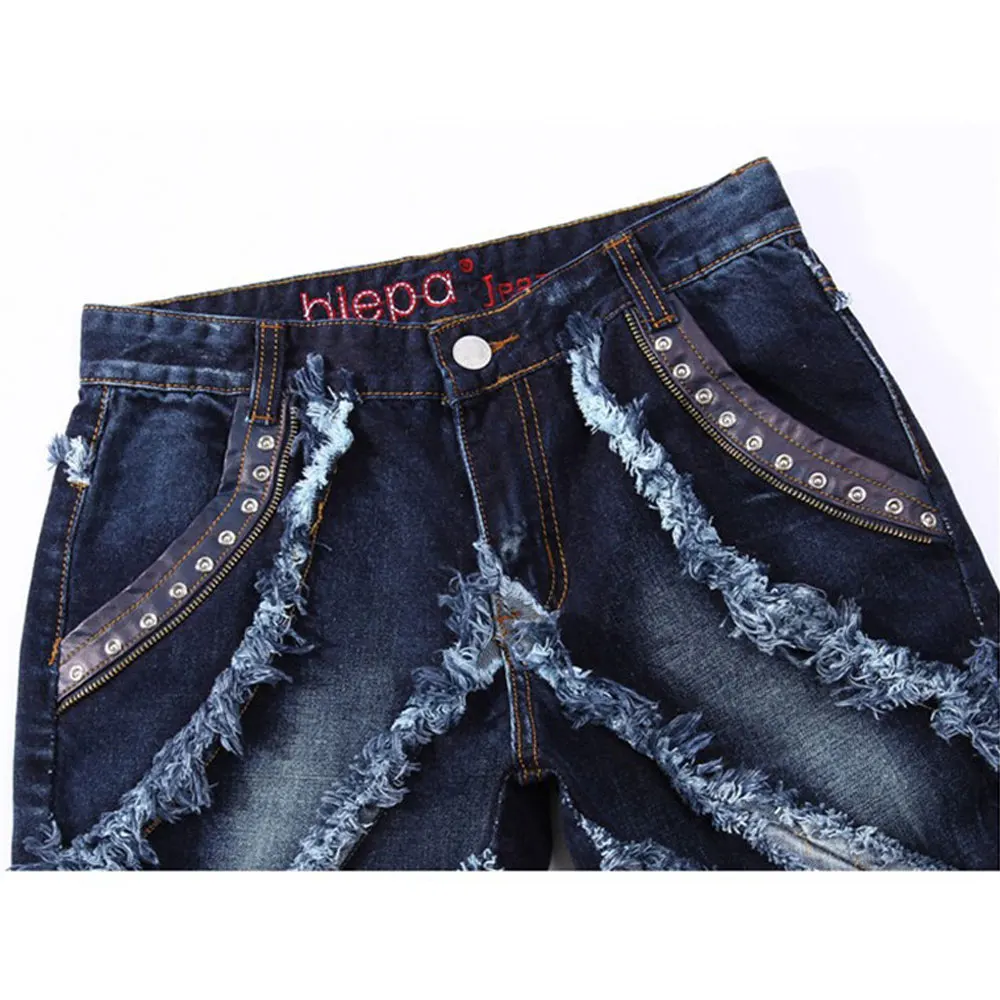 Мужские джинсовые брюки лоскутные байкерские джинсы 2016 брендовые уличные