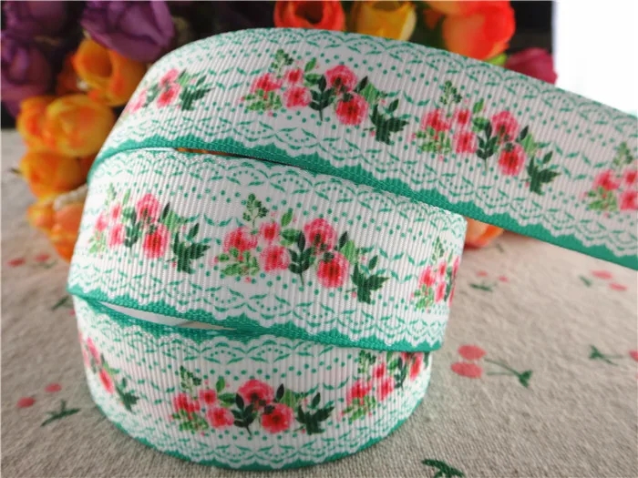 18092726 1 &quot25 мм 10 ярдов цветы напечатаны grosgrain ленты DIY банты для волос ручной работы