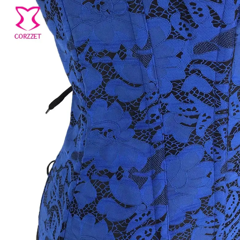 Женский корсет в стиле стимпанк Corzzet Синий кружевной корсет-бюстье с завышенной