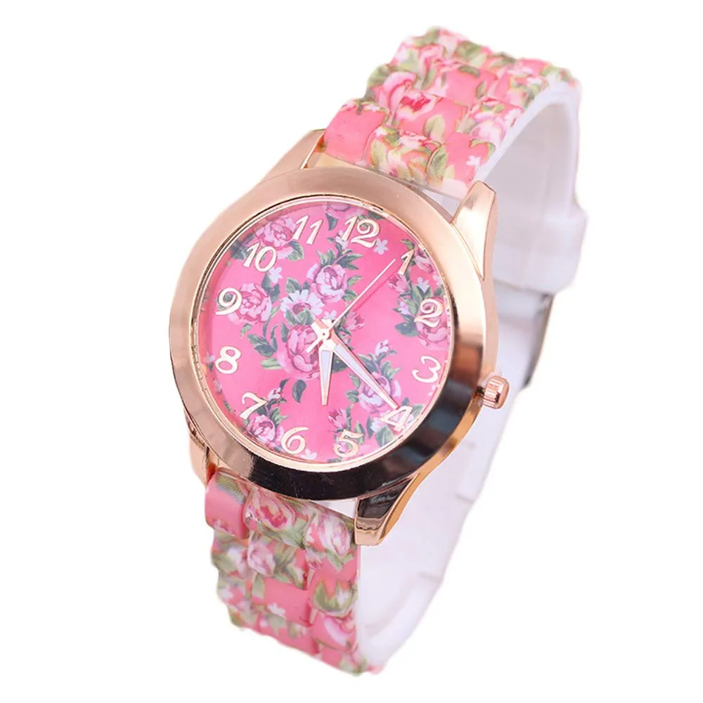 Montre femme, женские часы для отдыха, аналоговые кварцевые наручные часы, простые повседневные женские часы с цветочным узором, женский браслет