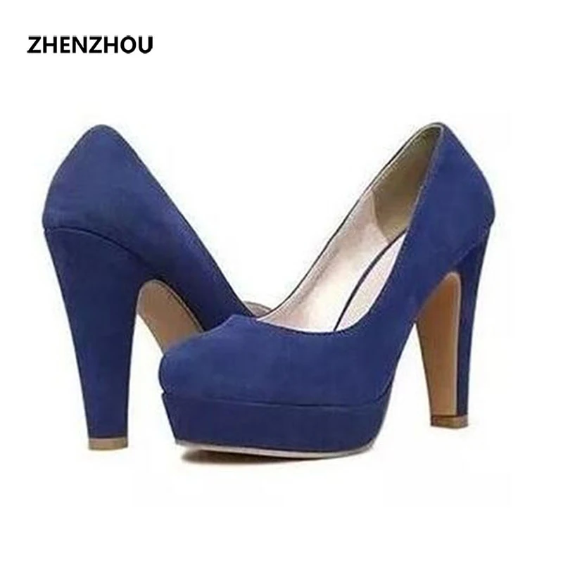 Женская обувь на высоком каблуке 2018 весна/осень из флока толстом с круглым носком