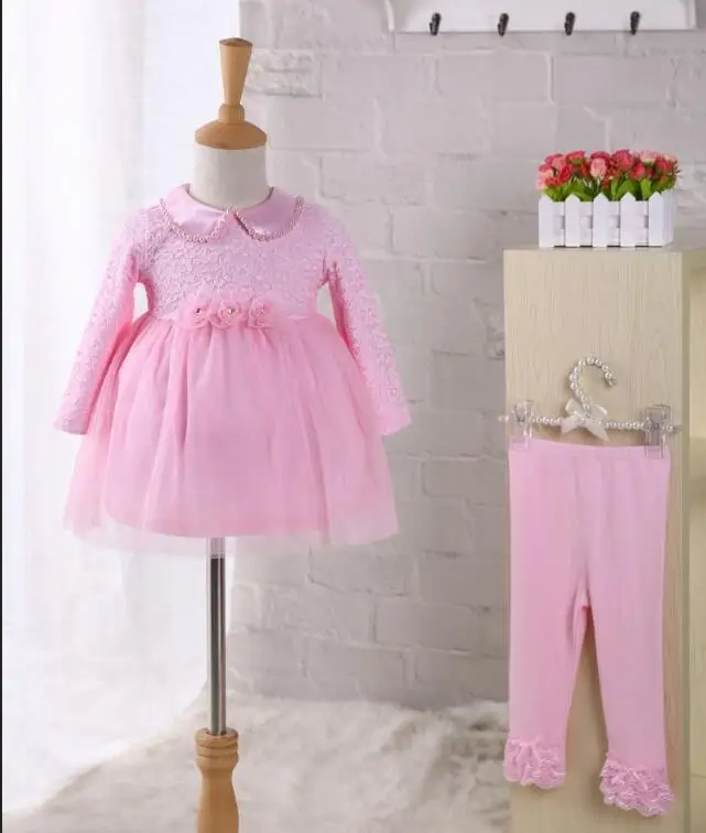 

Top Quality Baby Girl Dresses Autumn 1 Year Birthday Wedding Party Girls Clothes Dresse with Pants 2pcs/set Christening Gowns
