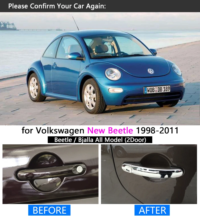 for VW New Beetle 1998 - 2011 Chrome Handle Cover Trim Volkswagen 2002 2003 2005 2007 2009 Accessories Stickers Car Styling | Автомобили и