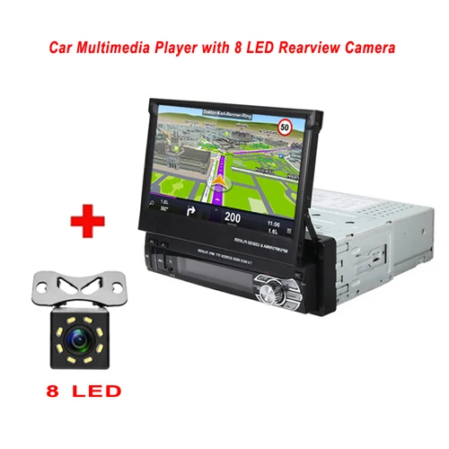 With 8 IR Camera Автомобильный мультимедийный плеер Hikity 1 din, автомагнитола, gps навигация, стерео аудио радио, Bluetooth, выдвижной MP5 AUX-IN, FM, USB, Авторадио - Цвет: With 8 IR Camera