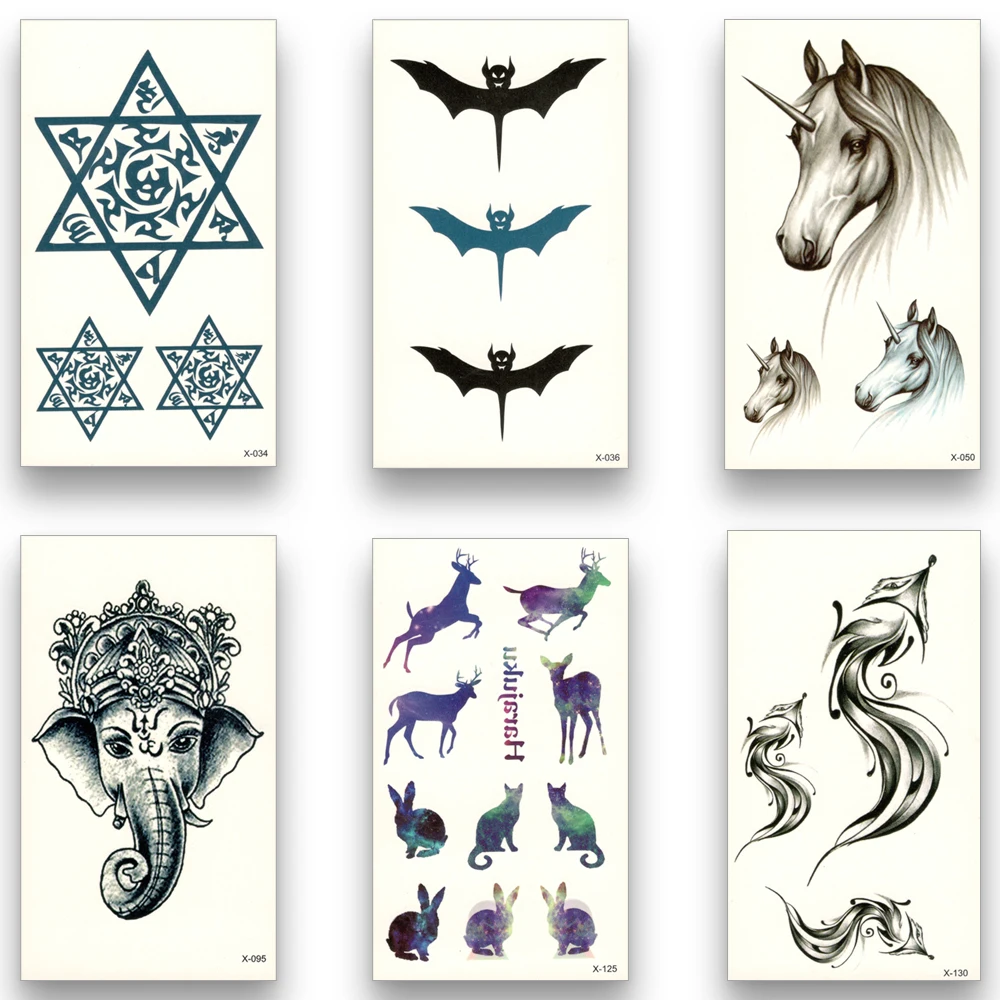 

12Pcs/Set,Waterproof Temporary Fake Tattoo Stickers,Water Transfer Deer,Feather,Bat,Fox,Unicorn Pattern for Women Men Body Art