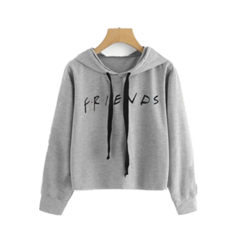 Women Friends Letter Printed Hoodie Casual Crop Tops K-pop Short Pullover Long Sleeve Drawstring Hooded Sudadera Mujer 2018 | Женская
