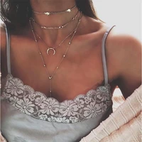 bk fashion simple women multilayer necklace sexy with elephant moon pendants vintage jewelry summer long clavicle necklace