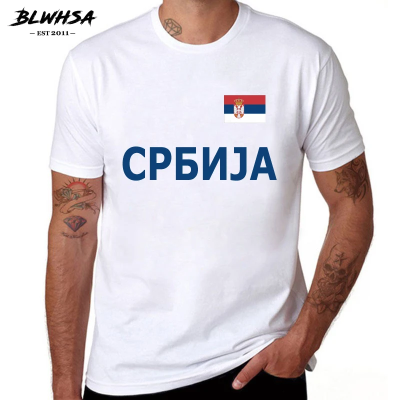BLWHSA Serbia Fans Cheer Adult T-shirts 100% Cotton Men's Causul T Shirts Flag White Summer Tshirt | Мужская одежда