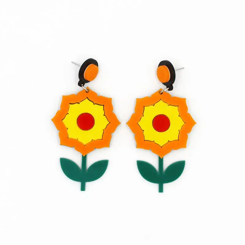 

Acrylic Sun Flower Stud Earrings Long Women Fashion Party Jewelry