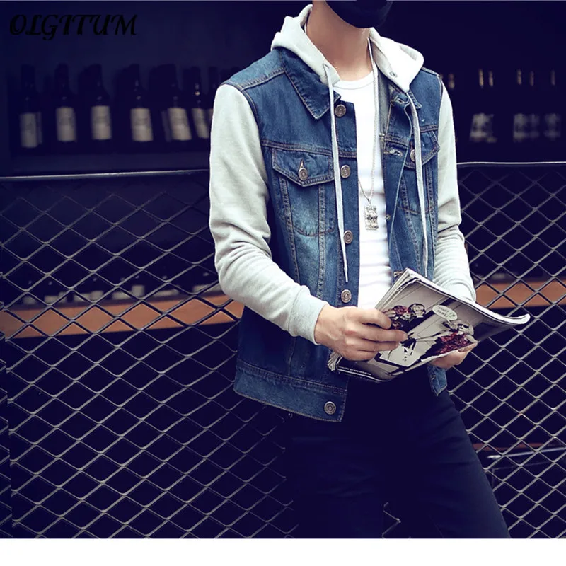 Мужская джинсовая куртка с капюшоном толстовка рукавами осень 2019|sweatshirt sleeve denim
