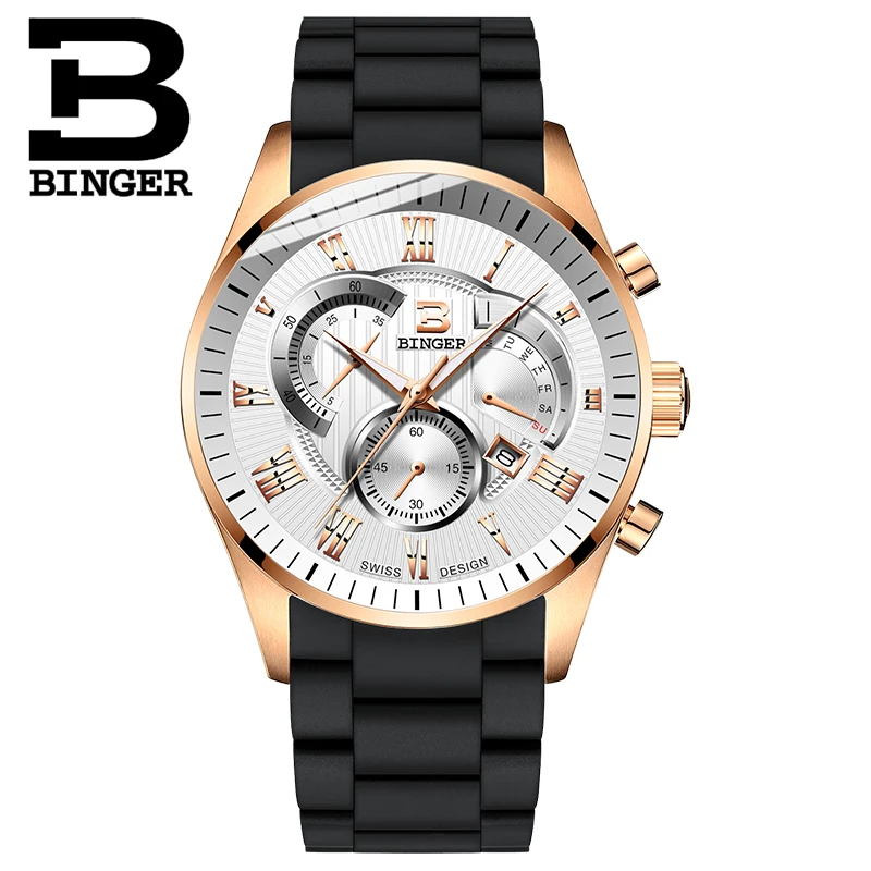 

Vintage Roman Number Men Chronograph Watches Leisure Rubber Watch Calendar Quartz Wrist watch Multi Functional Analog Watch 3Bar