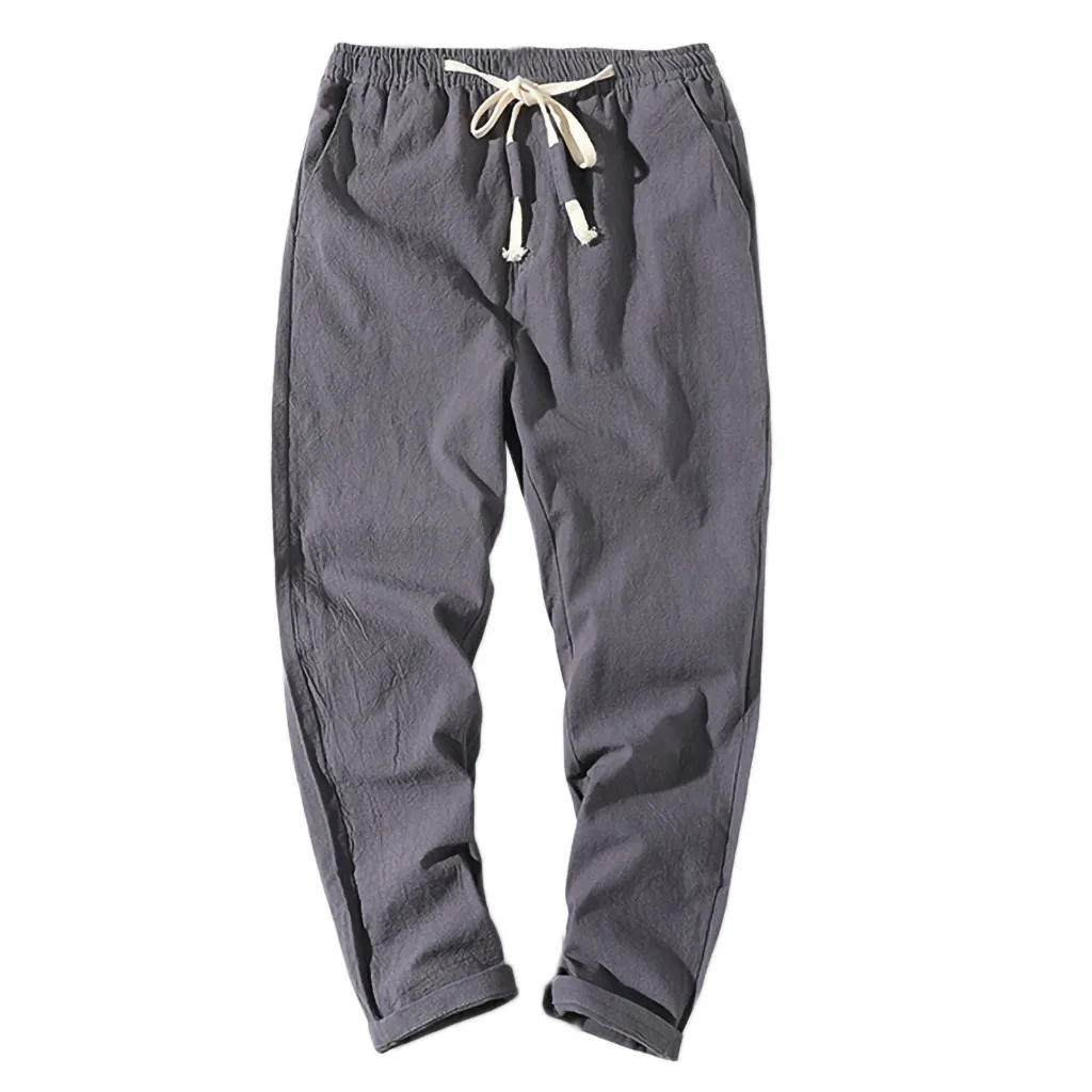 

Брюки мужские прямые из хлопка и льна, Свободные повседневные однотонные брюки для бега и фитнеса
