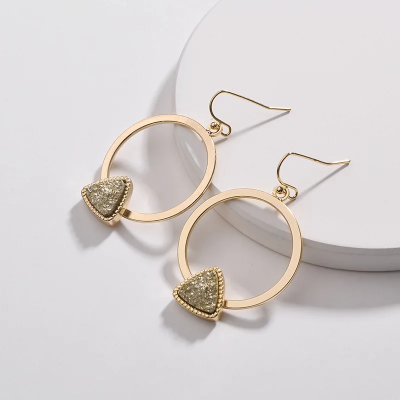 Женские треугольные серьги Druzy Drusy круглые круги из смолы золотого цвета 6 видов
