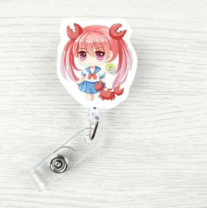 

1 Pcs Kawaii Twelve Constellation Retractable Badge Reel High Quality Student Nurse ID Name Card Badge Holder Office Supplies