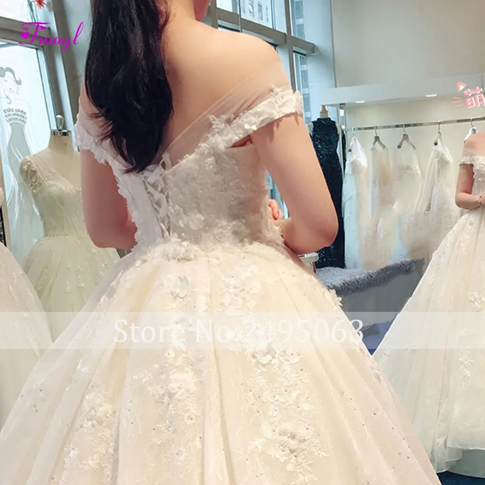 Fmogl Gorgeous Appliques Lace Chapel Train A-Line Wedding Dress 2020 Luxury Beaded Sweetheart Pearls Bride Gown Vestido de Noiva | Свадьбы и